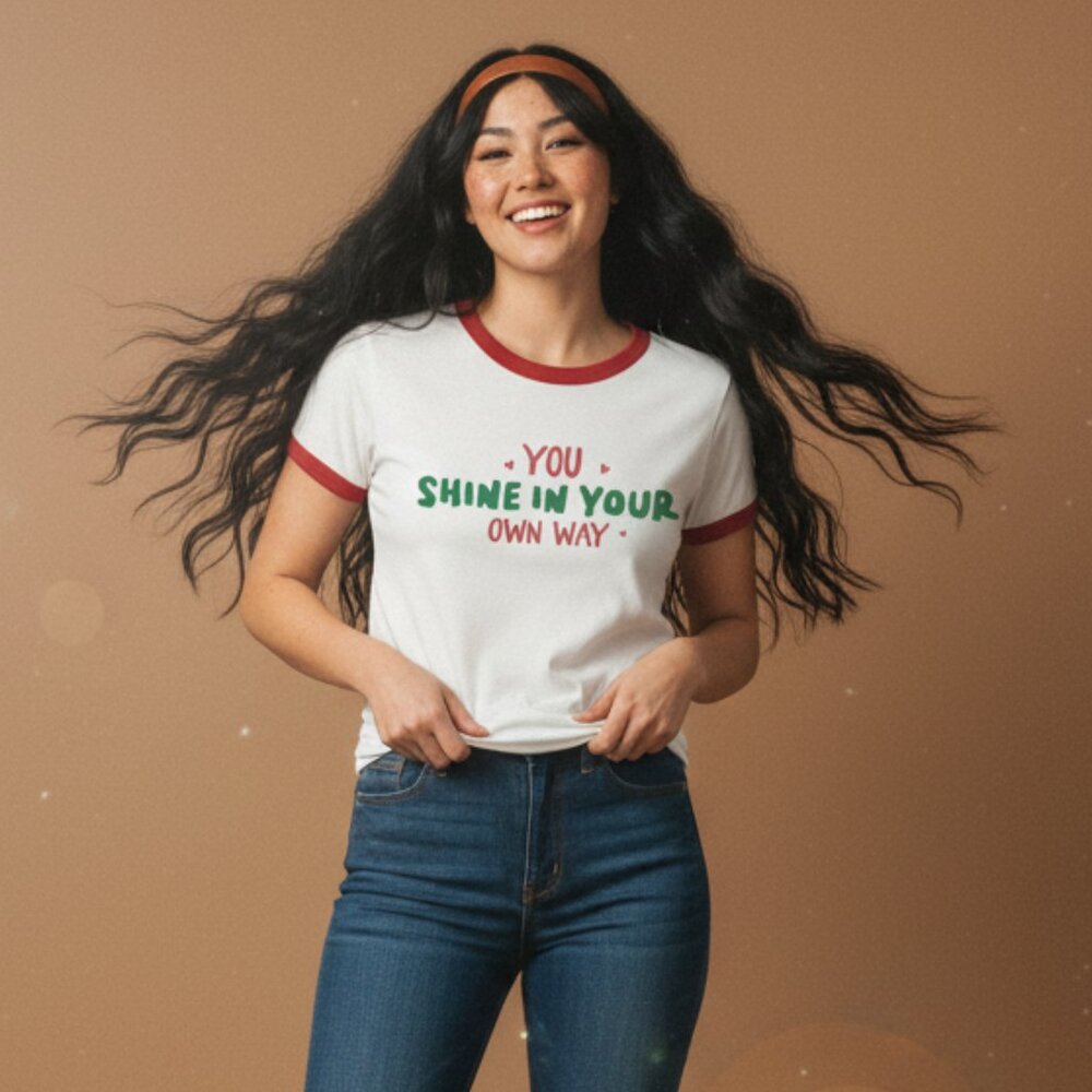 Shine Red and White Retro Ringer Graphic Tee Positivity Vintage Style T-Shirt